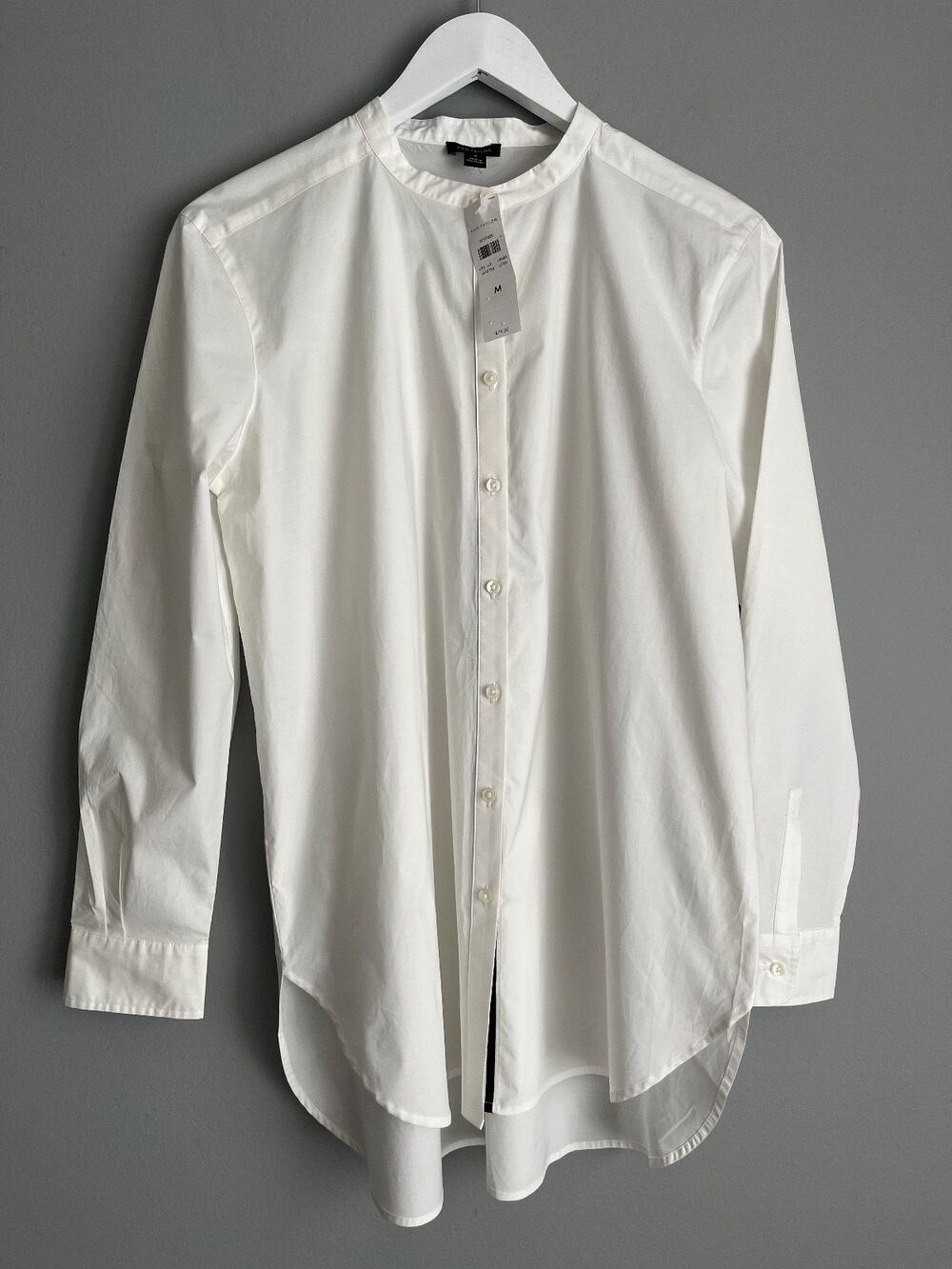 Ann Taylor NWT $79.50 Preppy Classic White Collarless Tunic Shirt Sz M Office